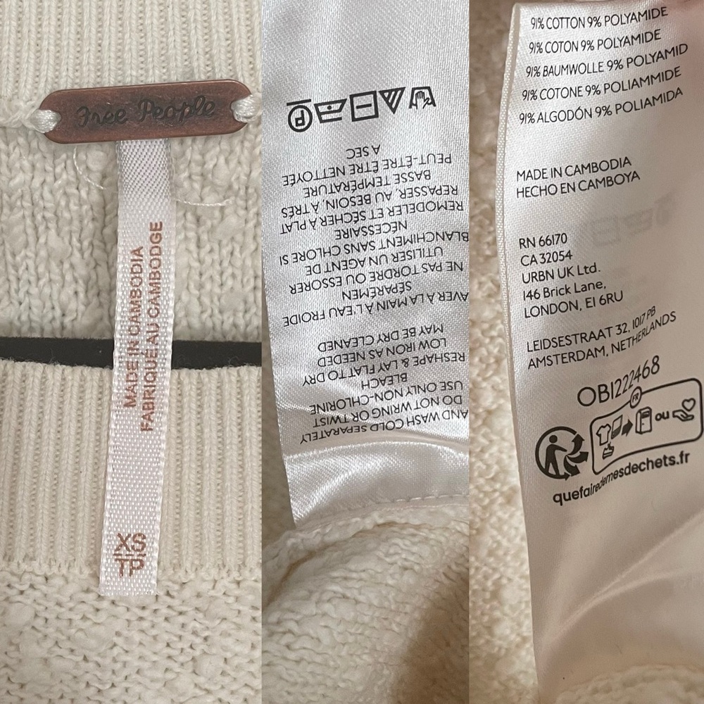 Free People Found My Friend Pullover Cream Oversized Sweater XS - Picture 16 of 16